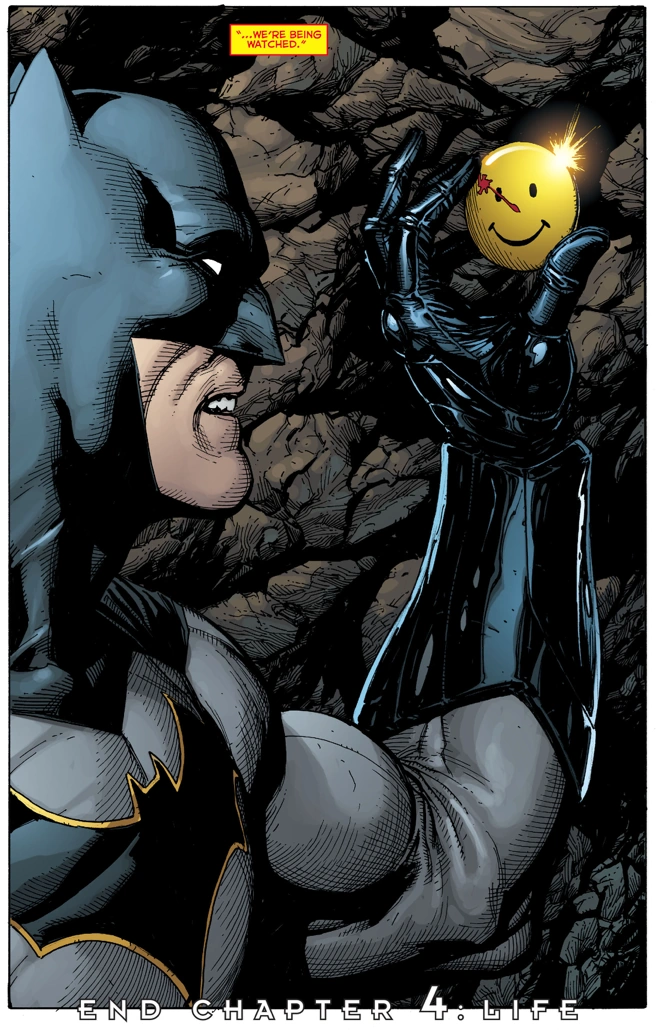 Batman finds the Comedian's button