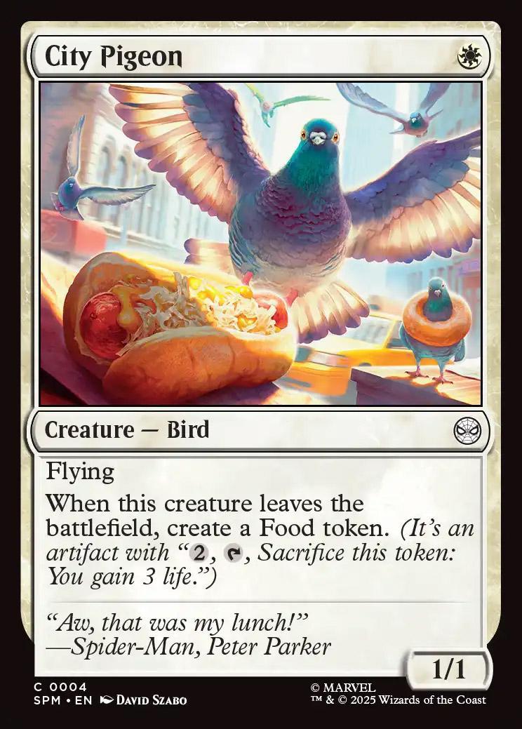 The City Pigeon card from Magic: The Gathering x Marvel's Spider-Man