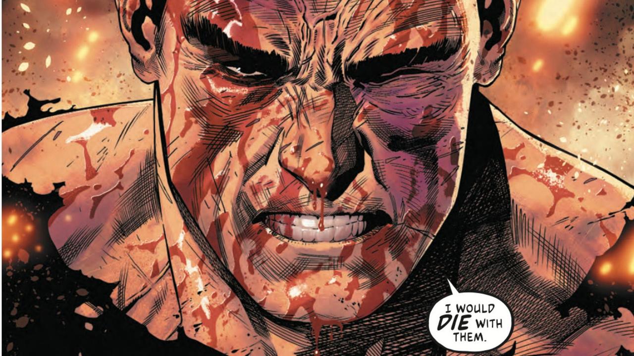 close-up of bloodied Black Adam