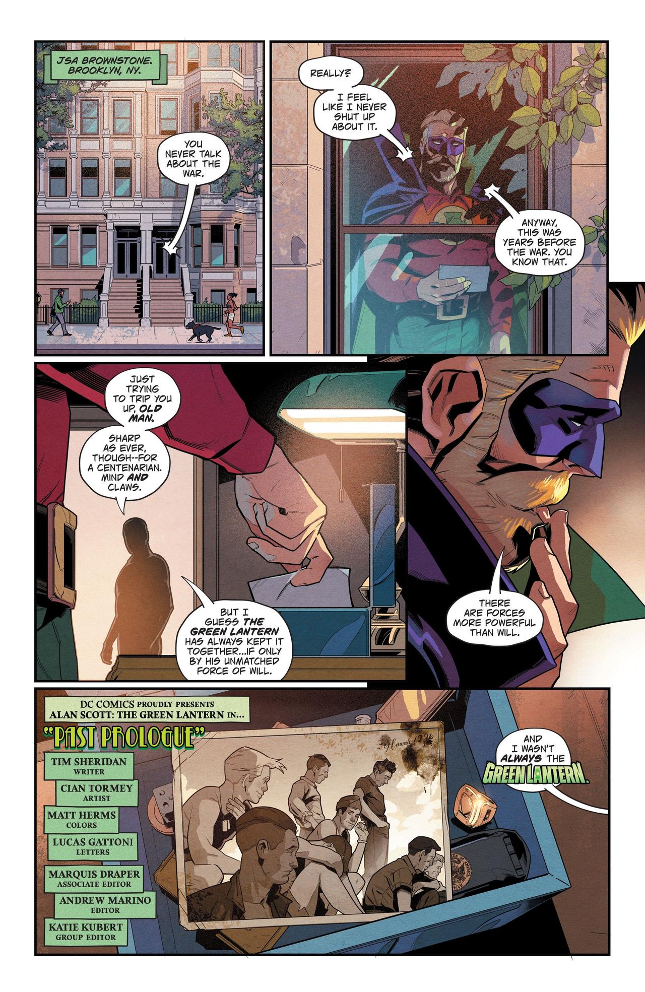Interior comics page from Past Prologue featuring Alan Scott