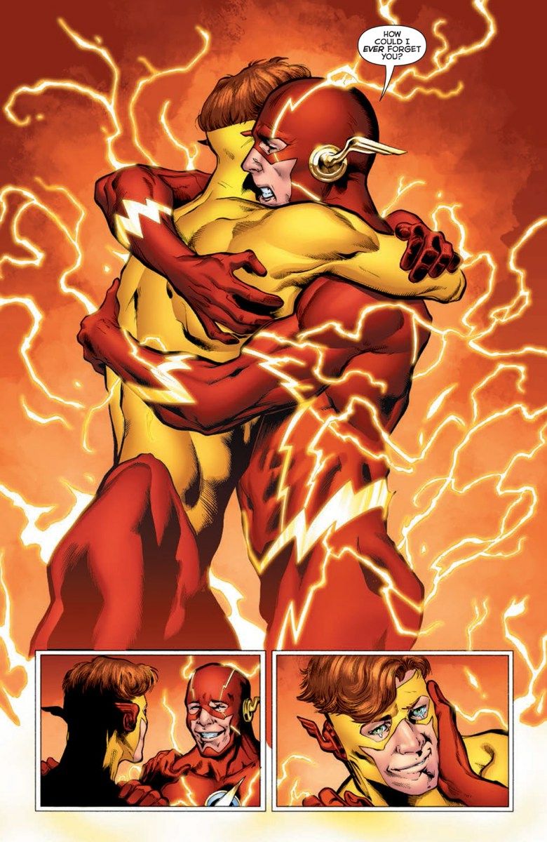 Barry Allen hugs Wally West