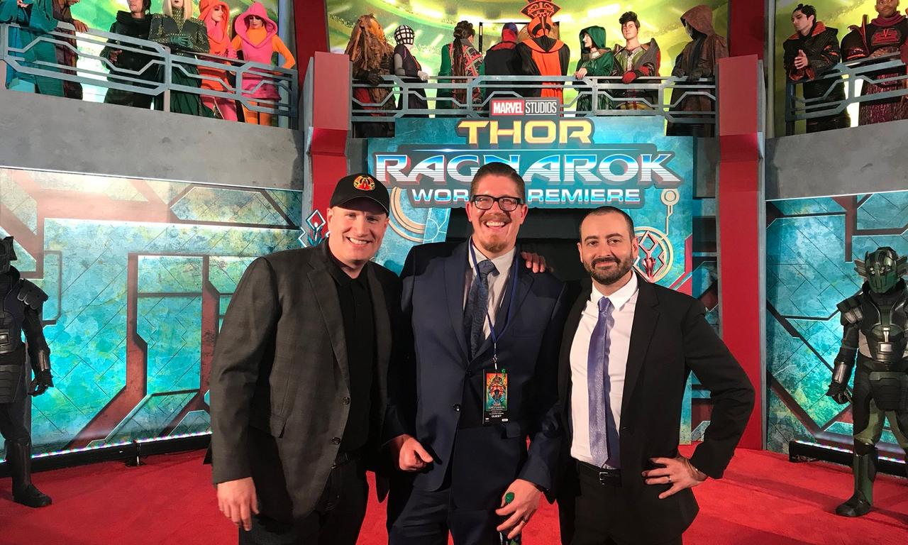 Kevin Feige, Eric Pearson, and Brad Winderbaum at Thor: Ragnarok world premiere.