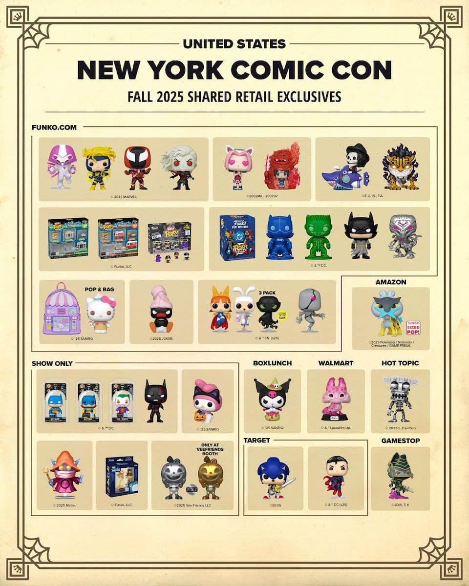 Funko NYCC 2025 Exclusive Lists