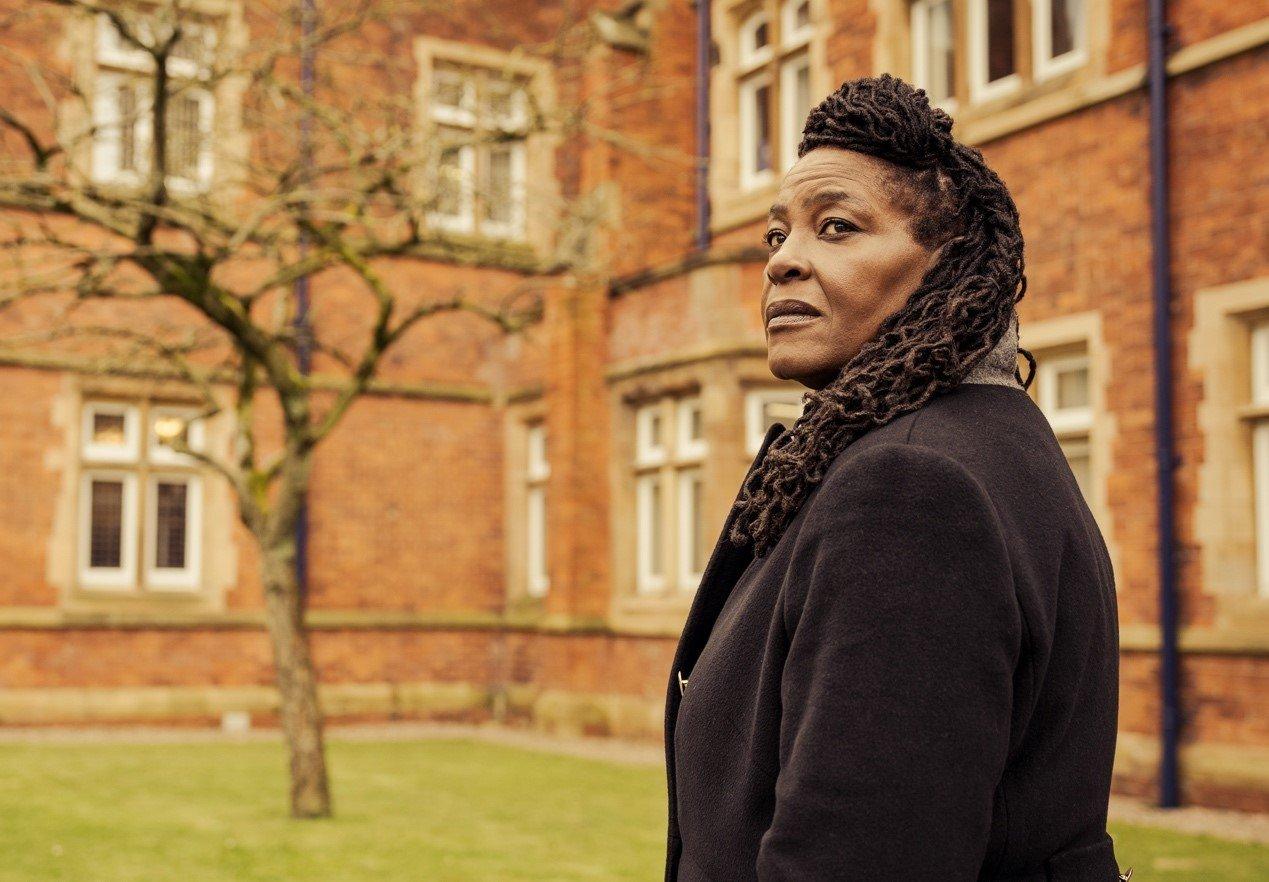 A promotional image of Sharon D. Clarke in Inspector Ellis on Acorn TV