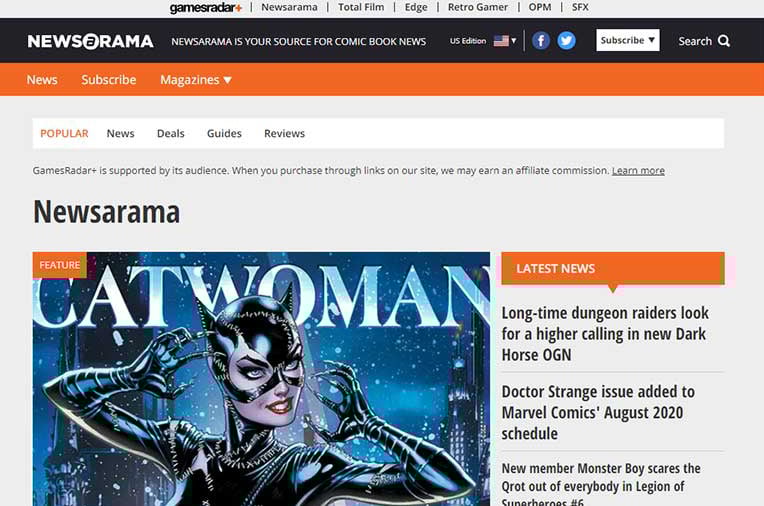 Newsarama screen shot from 2020