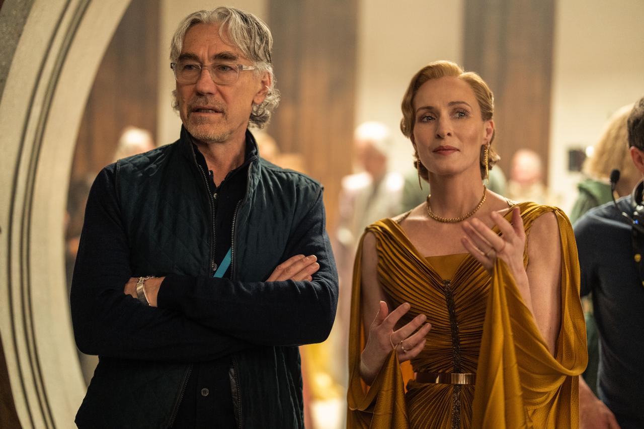 Tony Gilroy and Genevieve O'Reilly on the Andor season 2 set