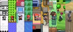 An image of the player character in various Pokemon games 