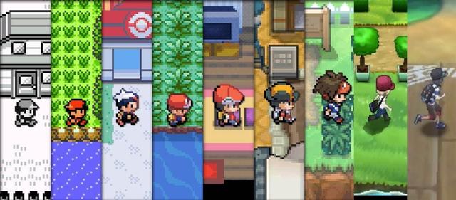 An image of the player character in various Pokemon games 