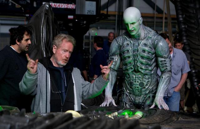 An image of Ridley Scott directing on the set of Prometheus