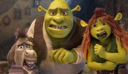 A still of Shrek, Donkey, and Shrek's daughter in a clip for Shrek 5