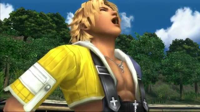 An image from Final Fantasy X of Tidus laughing