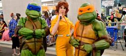 An image of Teenage Mutant Ninja Turtles cosplayers at New York Comic Con 2025