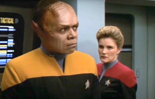 A still from Star Trek: Voyager of Tuvix and Janeway