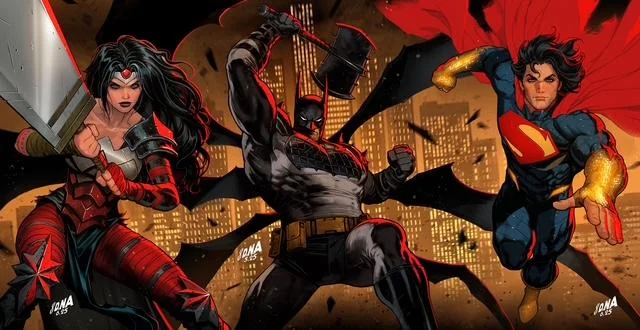 Absolute Wonder Woman, Absolute Batman, and Absolute Superman connecting covers