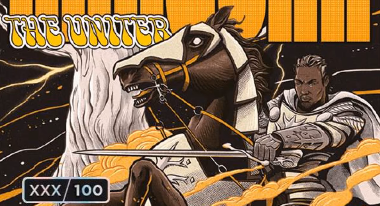 An image of the Aragorn the Uniter (borderless poster, serialized) card from Magic: The Gathering