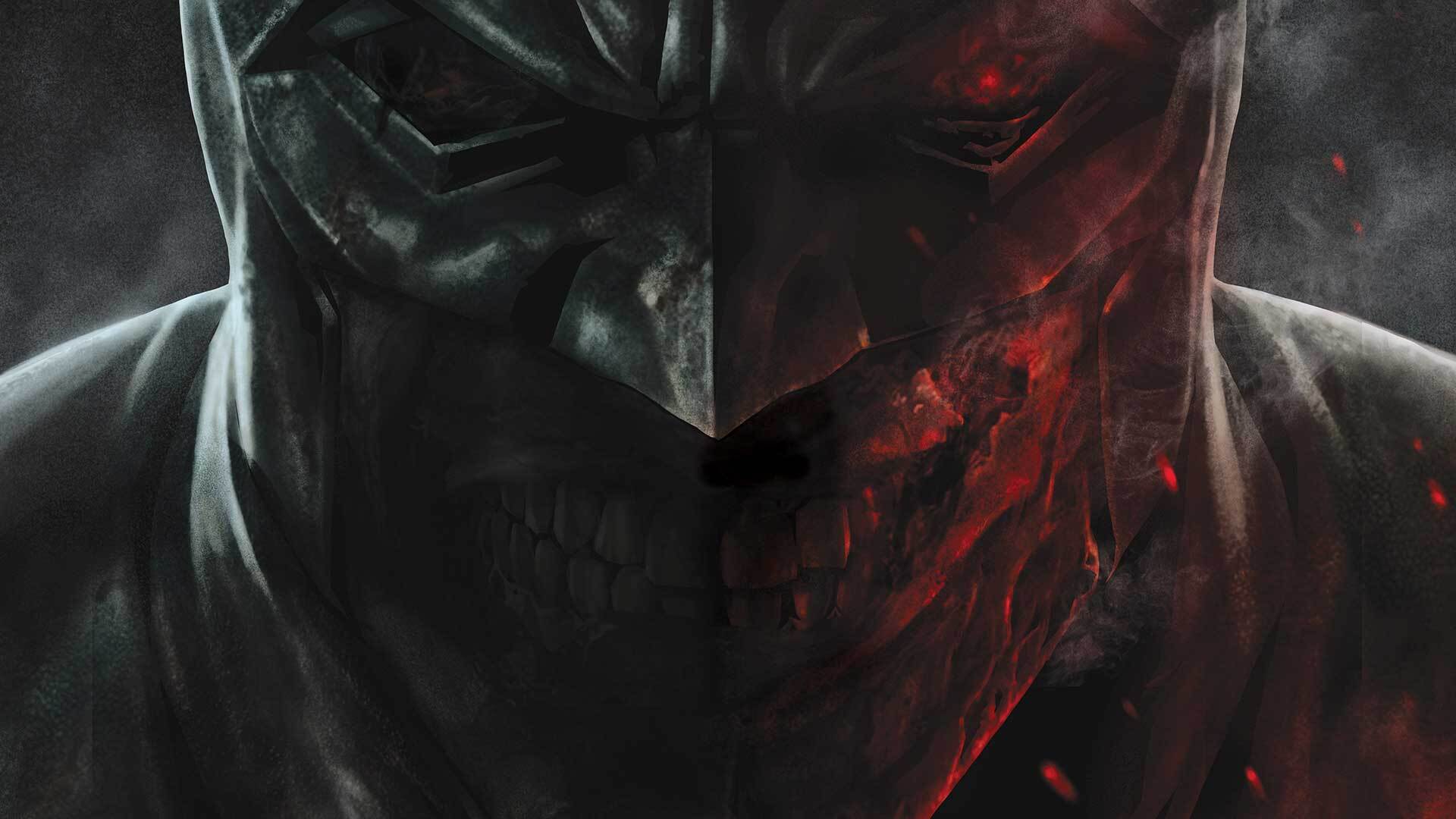 Cropped closeup of Batman wearing the cowl