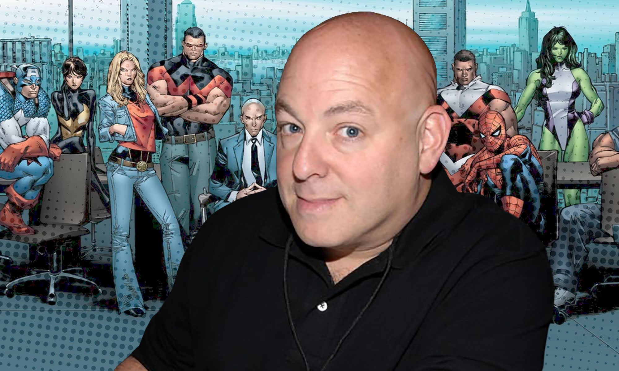 Brian Michael Bendis with House of M background