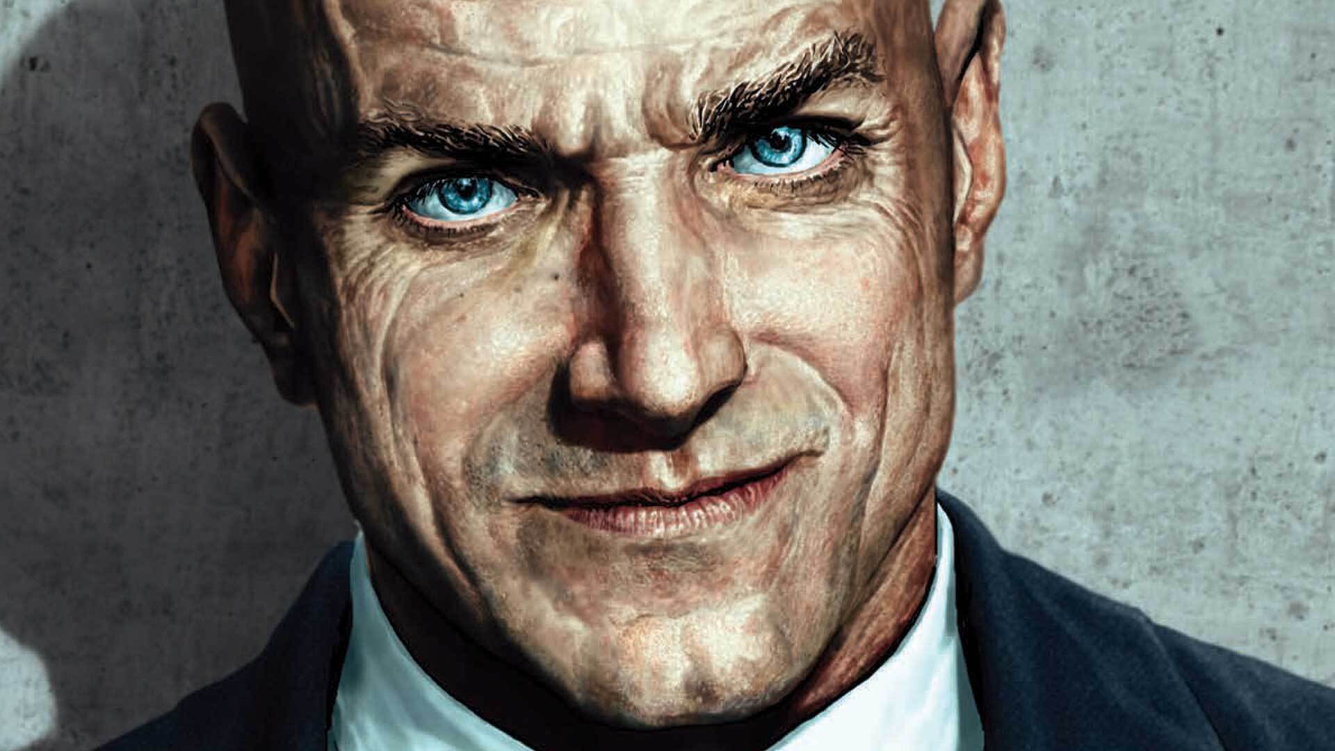 Cropped image featuring Bermejo's interpretation of Lex Luthor
