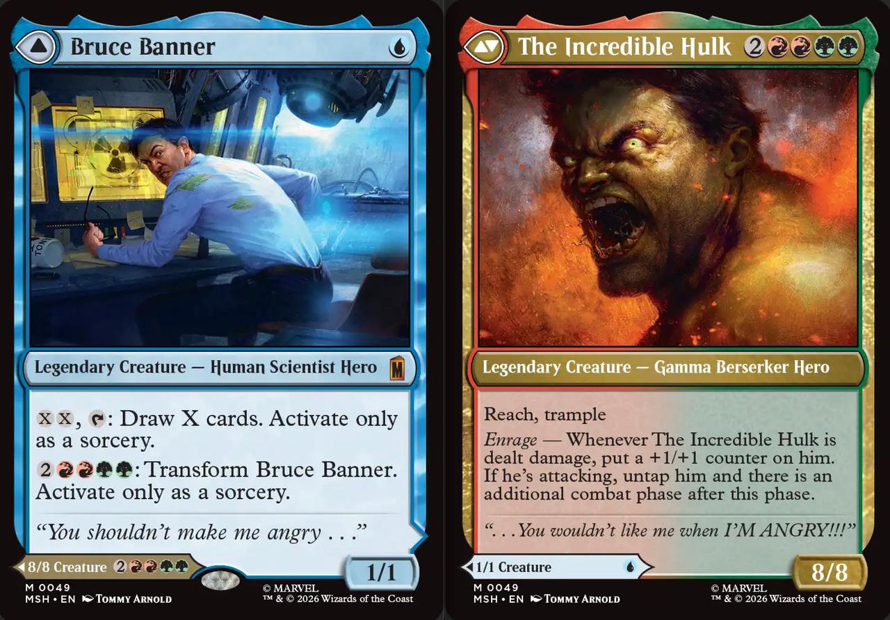 The Bruce Banner and The Incredible Hulk cards from Magic: The Gathering x Marvel Super Heroes