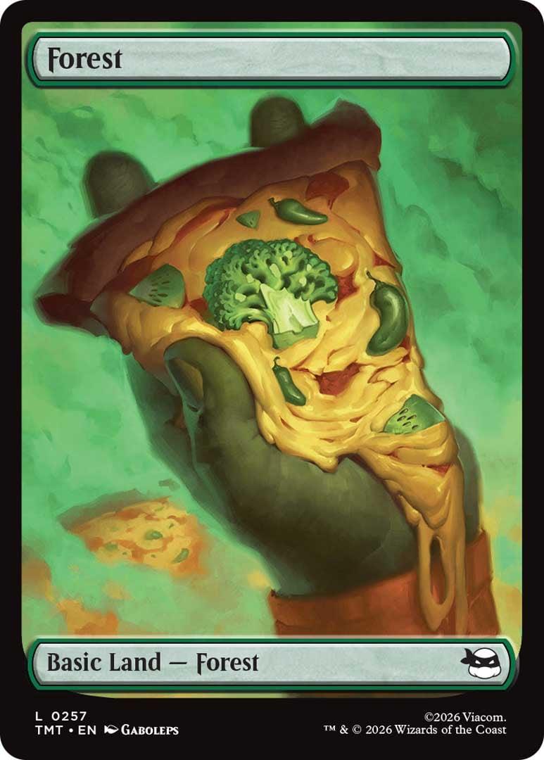 An image of the Forest Basic Land cards in Magic: The Gathering x Teenage Mutant Ninja Turtles