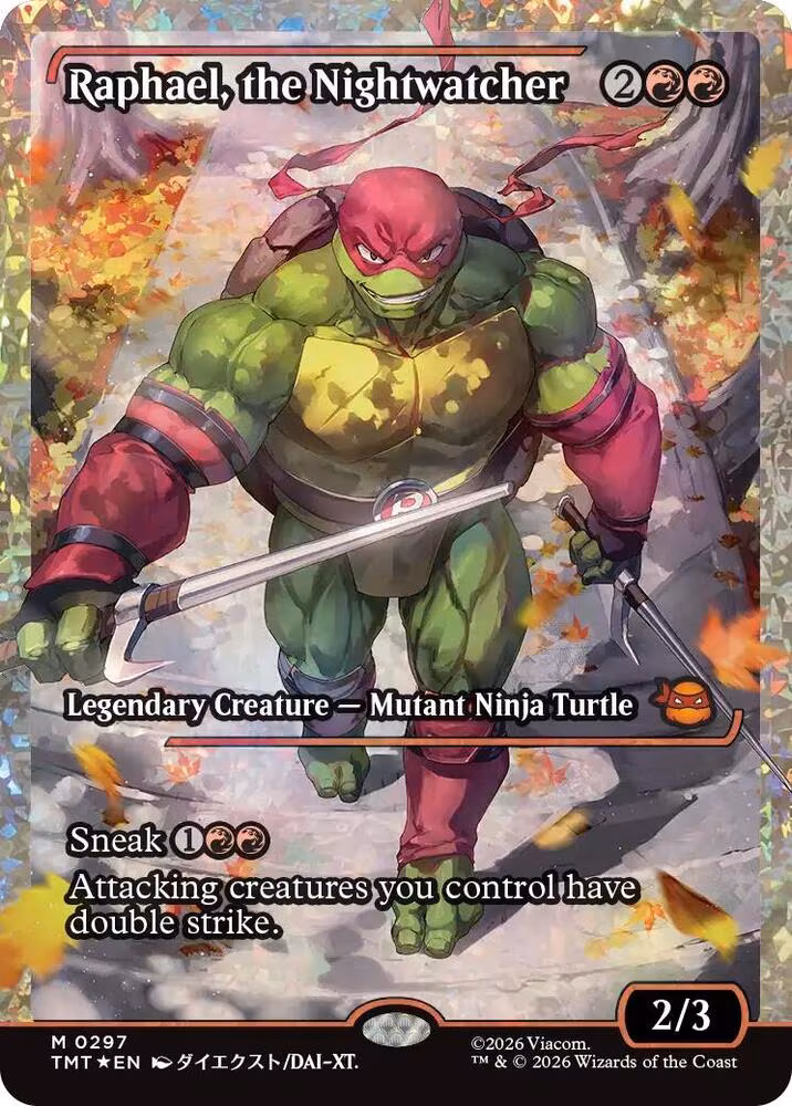 An image of the Raphael, the Nightwatcher card from Magic: The Gathering x Teenage Mutant Ninja Turtles
