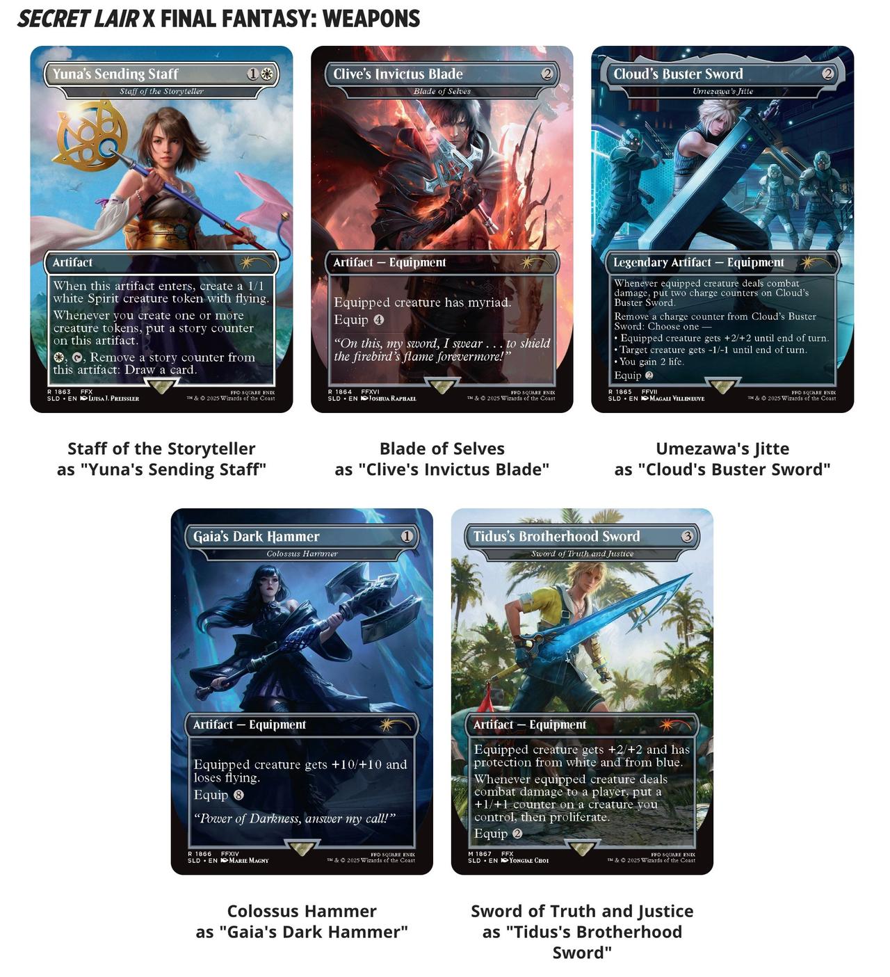 An image of the Secret Lair x Final Fantasy: Weapons set from Magic: The Gathering
