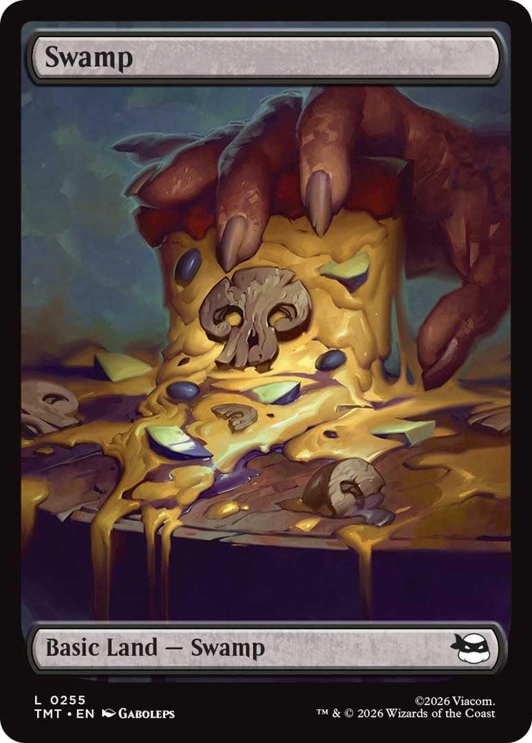 An image of the Swamp Basic Land cards in Magic: The Gathering x Teenage Mutant Ninja Turtles