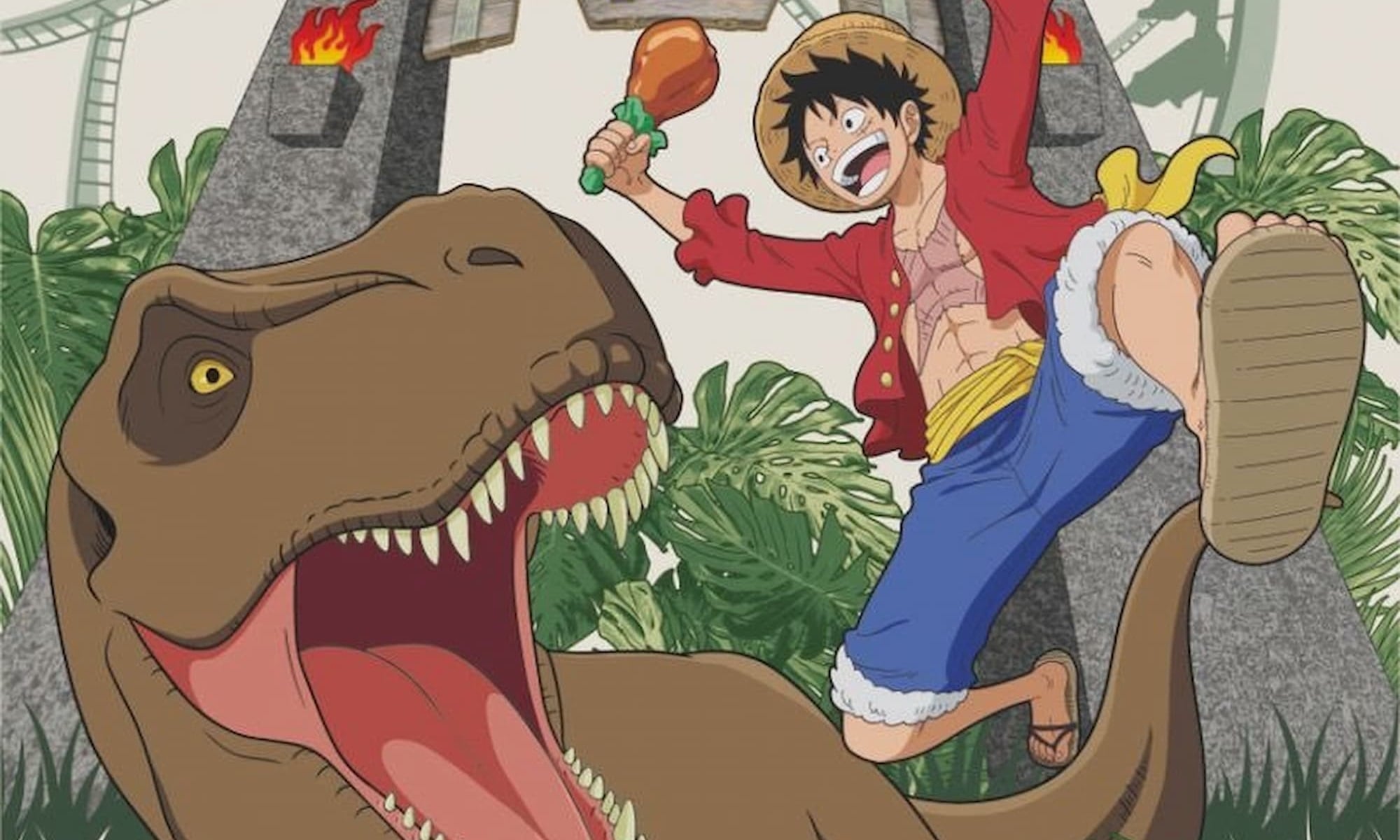 T Rex And Luffy One Piece Jurassic Park Header