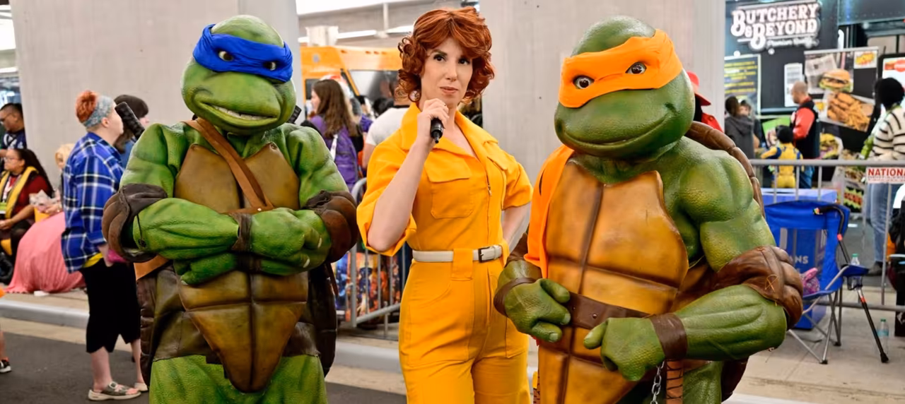 An image of Teenage Mutant Ninja Turtles cosplayers at New York Comic Con 2025