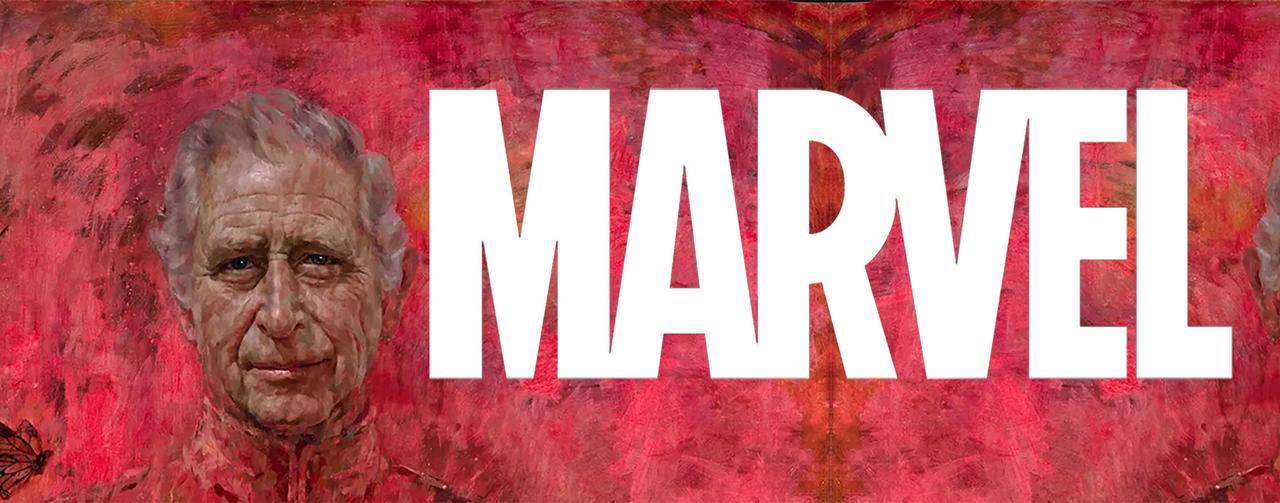 Marvel logo + King Charles III portrait