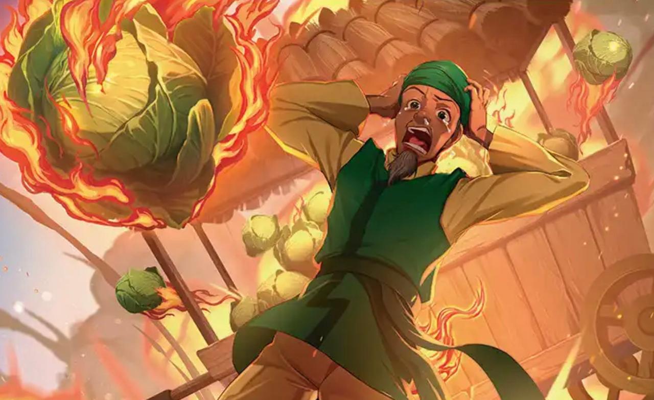 The art for the Meltdown card from Secret Lair x Avatar: The Last Airbender - Cabbage Man