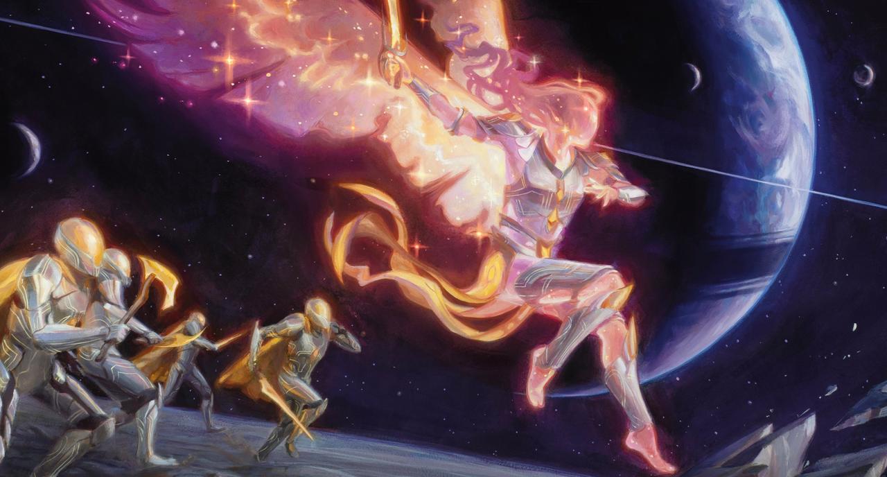 Artwork by Carly Milligan of The Astelli from Magic: The Gathering's Edge of Eternities set